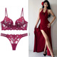 Victoria Palace Sexy Bra Set High-end Underwear Women's French Lace Bra Thin Push-Up Underwear Bra Wine Red Set 75A M/34BC Cup