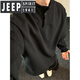 JEEP SPIRIT Light Luxury 2025 Spring and Autumn Feeling Waffle Henley Collar Long Sleeve Shirt for Men in Spring Lazy Style Sweater, Black 3XL