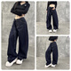 American high street retro personality belt jeans men and women dark blue street loose silhouette sickle wide-leg pants blue 1355 M