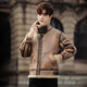 Falling retro flight jacket men's fur one-piece suede lambswool jacket thickened large size couple leather jacket trend retro brown 4XL