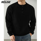Lords Sweater Men's American Henley Collar Cotton Knitted Sweater Men's Autumn and Winter Retro Round Neck Casual Warm Bottoming Shirt Men Black M Recommended 100-115Jin Jin equals 0.5 kg