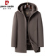 Pierre Cardin high-end men's wool coat short hooded woolen jacket autumn and winter thickened warm woolen coat men's coat khaki 2XL 185 recommended 165Jin Jin equals 0.5kg -185Jin Jin equals 0.5kg