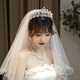 Crown Veil Bride's Hauptzeit für Hochzeitskleid Kopfschmuck Hochzeit Hair Accessoires Vorschlag Registrierung Perle Puffy Blick 00118 [Krone + Vier-Blattklee Halskette Ohrclip] _3