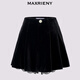 MAXRIENY French Retro Waist A-Type Velvet Shorts 25 Autumn Style Lace Splicing Umbrella Hem High Waist Skirts Women Black S