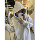 MOUTH MOVEMENT American trendy brand oversize patch embroidered hooded sweatshirt for women spring and autumn 2025 new chic lazy style jacket gray thin section M