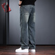 后琤美式复古男士牛仔裤秋冬款宽松直筒长裤高街水洗做旧工装裤痞帅潮 怀旧蓝 XL （150-170斤）