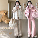 Ranqi Mommy Maternity Suit for Autumn and Winter Going Out Winter Vest Top Two-piece Jacket Cotton Clothes Pregnant Mom High-end Autumn Outfit White Vest + Khaki Sweater Wide-Leg Pants (Three-piece Set) M