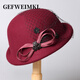 GEFWEIMKL Merino Wool Basin Hat Women's Autumn and Winter New French Style Wool Top Hat Women's Mesh Flower Lady Hat Black One Size (56-58cm)