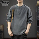 JEEP SPIRIT Jeep high-end pure cotton long-sleeved t-shirt for men 2025 new loose thin spring and autumn Henry collar bottoming shirt sweatshirt carbon gray 2XL (150-170) Jin Jin equals 0.5 kg