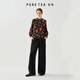 PURE TEA puretea tea printed corduroy shirt women's stand-up collar puff sleeves 2025 winter new style graphite black S