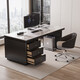 Verdenden modern Nordic style computer desk bedroom student study table new home slate desk study office writing desk black feet + black cabinet + Chanel glossy 160*60*75 single table with table top plug + threading hole + host position