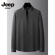 JEEP SPIRIT 2025 Spring and Autumn New Stand Collar Vertical Striped Shirt Men's Long Sleeve Business Casual Plus Fat Plus Size Henry Collar Shirt Black L