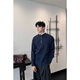 Fashionable Formula Lazy Style American Vintage Henry Collar Sweater Men's Loose Versatile Casual Sweater Trendy Navy S