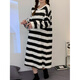 
Yalu nightgown for women in spring and autumn pure cotton long-sleeved internet celebrity style striped pajama dress 2025 new winter style can be worn outside J16864 black and white striped round neck nightgown XL [Pajamas are different from ordinary clothes sizes]