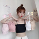 Woodpecker ice silk underwear for female students, Korean version for middle and high school students, anti-exposure tube top, thin bottoming camisole for girls, black + white S (65-85Jin Jin equals 0.5kg)
