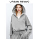 UR2025 autumn new women's casual simple hooded double zipper loose jacket UWJ150056 flower gray S
