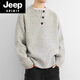 JEEP SPIRIT 2025 new sweater gray American retro Henry collar sweater men's winter lazy style knitted sweater cl light gray M