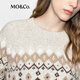 MO&Co. Fair Isle Sweater 2025 Winter New Product Contains Wool Alpaca Round Neck Loose Shoulder Wandering Style MBE4SWTT12 Light Floral Camel S /160