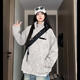 NYING American tie-dye pu leather jacket men's 25 autumn new high street fashion brand stand collar casual jacket handsome loose top gray L (130-150Jin Jin equals 0.5 kg)