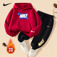 NIKE Nike Girls Sports Suit Plus Velvet Hooded 2025 New Autumn and Winter Boys Cotton Two-Piece Suit Children's Thickened College Red 2236 Autumn and Winter Velvet Style High Weight 160/L Recommended Height 152-158cm