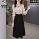 Woodpecker (TUCANO) Lady Long Sleeve Temperament Dress Women 2025 Autumn New Mom Fake Two-piece Skirt Apricot + Black Skirt Fake Two-piece XL (Suitable for 115-124 Jin Jin equals 0.5 kg)