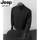 JEEP SPIRIT gray henley collar long-sleeved polo shirt men's American deconstructed splicing right shoulder T-shirt boxy version inner sweatshirt light gray long-sleeved L