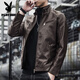Playboy (PLAYBOY) Stand Collar Leather Coat Men's 2025 Spring and Autumn New Trendy Upper Clothes Men's Velvet Thickened Winter Workwear Jacket 609 Coffee Velvet XL