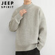 JEEP SPIRIT Jeep half-turtleneck sweater for men in autumn and winter trendy brand sweater for men with loose inner sweater, light gray XL
