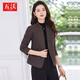 Wuwo high-end collarless suit jacket for women 2025 autumn and winter casual short professional temperament suit wide-leg pants single black jacket L