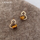 Lnieer925 silver needle tiger eye stone earrings without pierced ears clip gourd earrings high-end Maillard autumn and winter versatile earrings tiger eye stone gourd earrings 925 silver needle