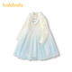 Balabala Children's Clothes Children's Dress Girls Autumn and Winter Princess Dress Gradient Mesh Skirt Knitted Splicing Western Style White and Blue Tone 00318 100