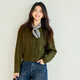 Eveli (eifini) Jiang Xin endorses Eveli round neck twist solid color thick wool knitted cardigan 25 winter new retro versatile dark green S