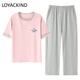 LOYACKIND summer short-sleeved pajamas suit trousers 100 cotton women's sports cotton home clothes thin large size can be worn outside Y9720 M