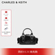 CHARLES&KEITH25 new winter product portable small square bag motorcycle bag bowling bag CK2-30770735 Noir black S