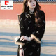Pierre Cardin (Pierre Cardin) Retro New Chinese Style National Style Black Cheongsam Bronzing Velvet Slim Dress 2025 Autumn and Winter High-end Black M