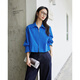 Fanciman long-sleeved lapel shirt women's autumn new high-end shirt pure cotton top Klein blue S