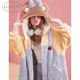 Gukoo Pajamas Women's Winter New Variety of Cute Women's Home Clothes Warm Hooded Cartoon Pajamas Light Blue XL
