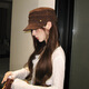 Miao Yijia Brown Hat Autumn and Winter Women's New Warm Equestrian Hat Flat Top Peaked Hat Fashionable Maillard Beret Love Mark Pleated Equestrian Hat Coffee Color