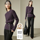 Late White Exclusive 2025 Winter Fashion Casual Sweater Solid Color Wool Sweater for Women Without Belt Purple M
