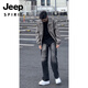 JEEP SPIRIT black and gray leather jacket men's spring and autumn American motorcycle short jacket handsome high-end lapel baseball uniform gray M