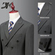 DK brand men's suit men's suit spring and autumn wedding groom double-breasted handsome slim dress suit business formal black two-piece set M