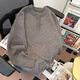 Ye White Dongguan Dalang Knitted Sweater Men's Autumn and Winter New Henley Collar Sweater Men's Solid Color Bottoming Knitted Jacket Gray 2XL