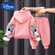 Disney (Disney) Girls Autumn and Winter Suit New Style Young and Middle-aged Children's Fashionable Velvet Thickened Sweatshirt Two-piece Set Fashionable Winter Clothes for Baby Girls Pink Suit 110 cm