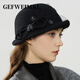 GEFWEIMKL Merino Wool Basin Hat Women's Autumn and Winter New French Style Wool Top Hat Women's Mesh Flower Lady Hat Black One Size (56-58cm)