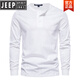 JEEP long-sleeved T-shirt men's pure cotton heavyweight army green henley shirt American spring and autumn round neck new product royal blue 2XL (weight 175-190Jin Jin equals 0.5 kg)