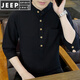 Jeep Spirit Algodón puro Camiseta de manga de 7 cuartos para hombres Collar de moda delgada de verano Hombres de altura de estilo chino