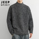 JEEP SPIRIT Jeep half-turtleneck sweater for men in autumn and winter trendy brand sweater for men with loose inner sweater, light gray XL