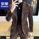 ROMON high-end corduroy suit men's Korean version slim casual 2025 autumn and winter thickened handsome suit jacket trendy dark green suit + pants M