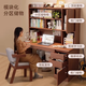 Solid wood core desk student home study desk bedroom bookshelf integrated table bookcase wall computer desk solid wood ecological board 120cm walnut color heightening