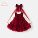 Banxidi girls dress winter new plush baby princess dress suit one-year-old dress autumn and winter children's mesh skirt red 100